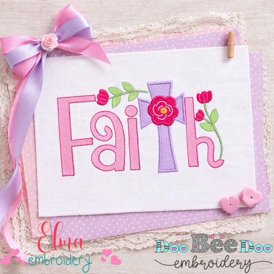 Faith Cross Floral - Appliqué – Machine Embroidery Design