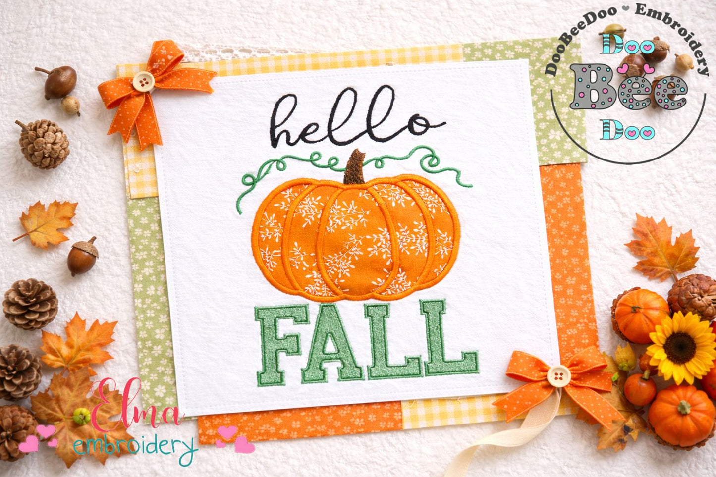 Hello Fall Pumpkin – Appliqué – Machine Embroidery Design
