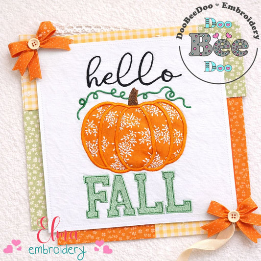 Hello Fall Pumpkin – Appliqué – Machine Embroidery Design