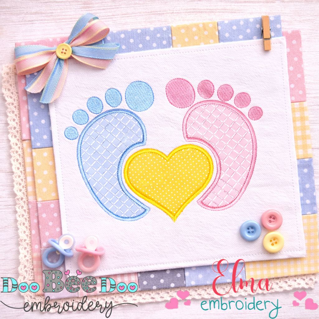 Sweet Baby Feet Heart - Appliqué – Machine Embroidery Design