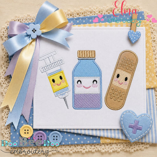 Happy First Aid Trio - Appliqué - Machine Embroidery Design