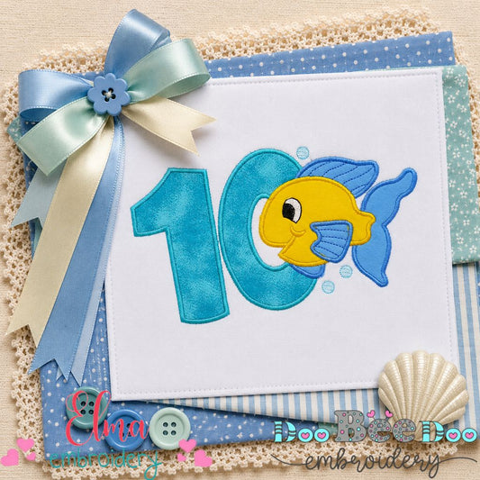 Little Fish Number Ten - Appliqué - Machine Embroidery Design