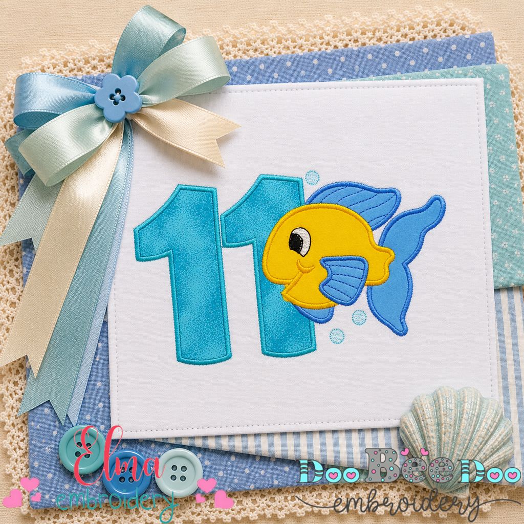 Little Fish Number Eleven - Appliqué - Machine Embroidery Design