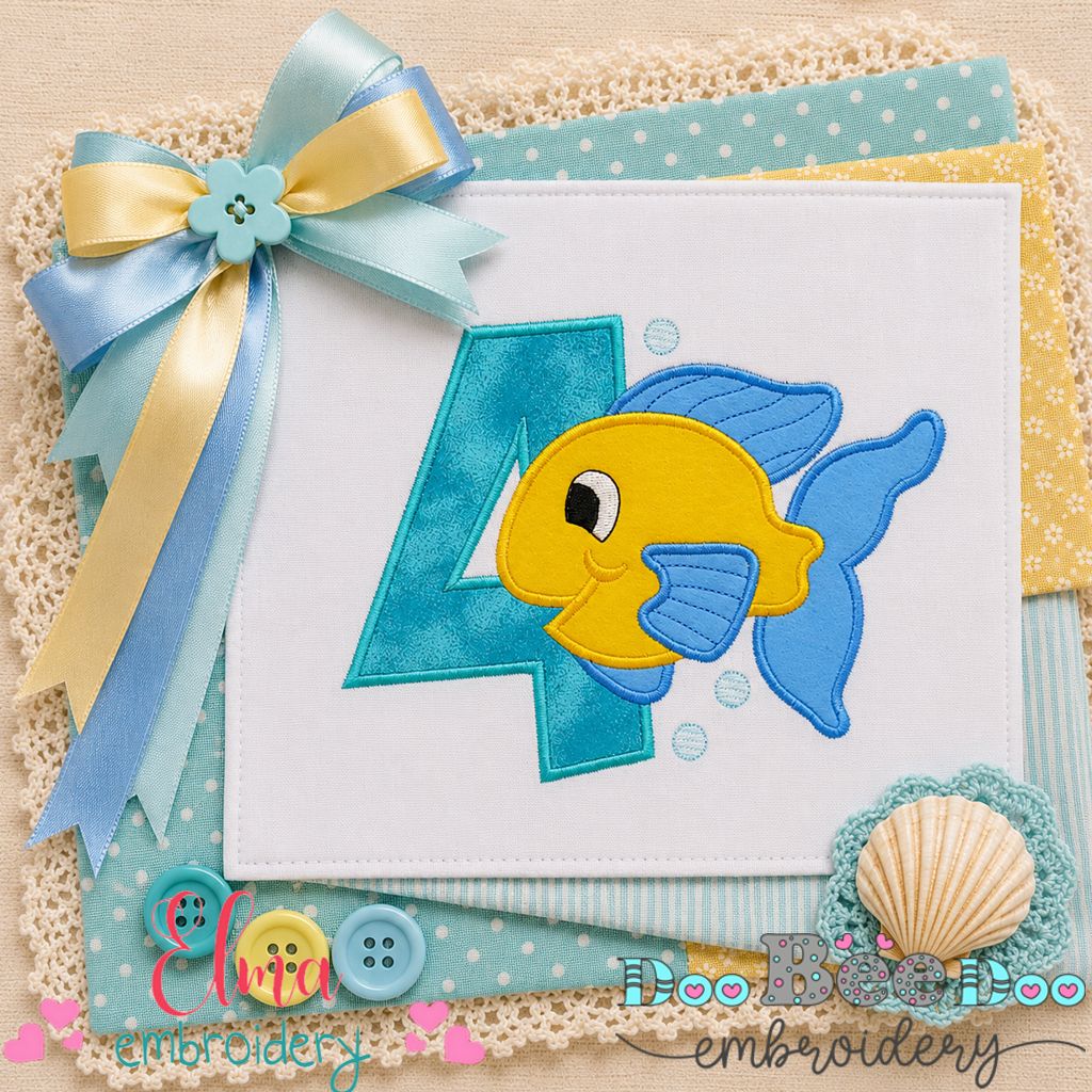 Little Fish Number Four - Appliqué - Machine Embroidery Design