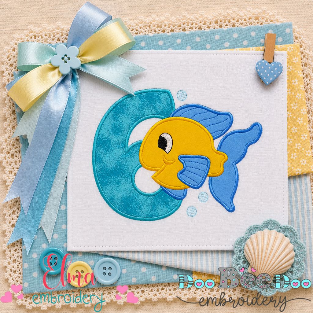 Little Fish Number Six - Appliqué - Machine Embroidery Design