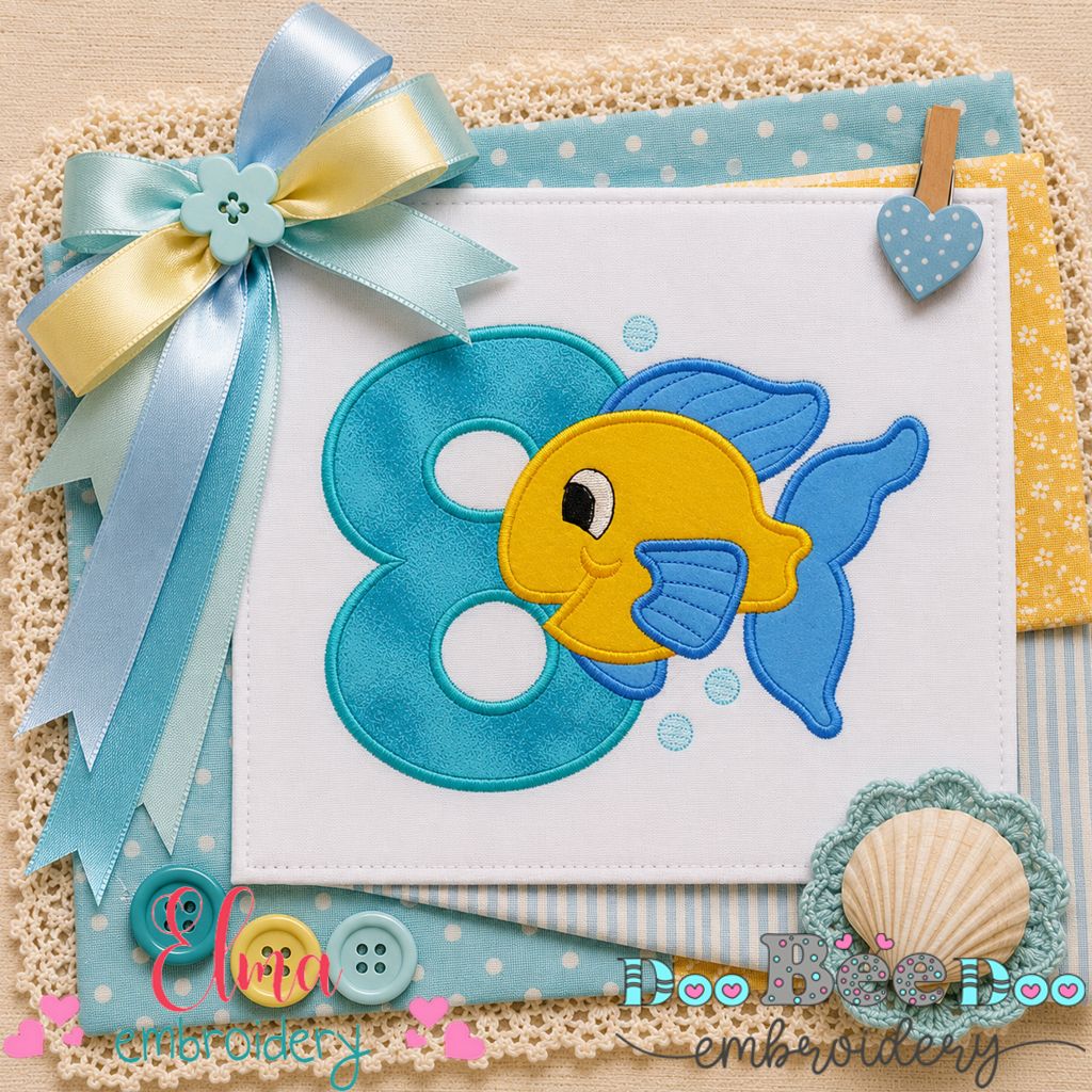 Little Fish Number Eight - Appliqué - Machine Embroidery Design