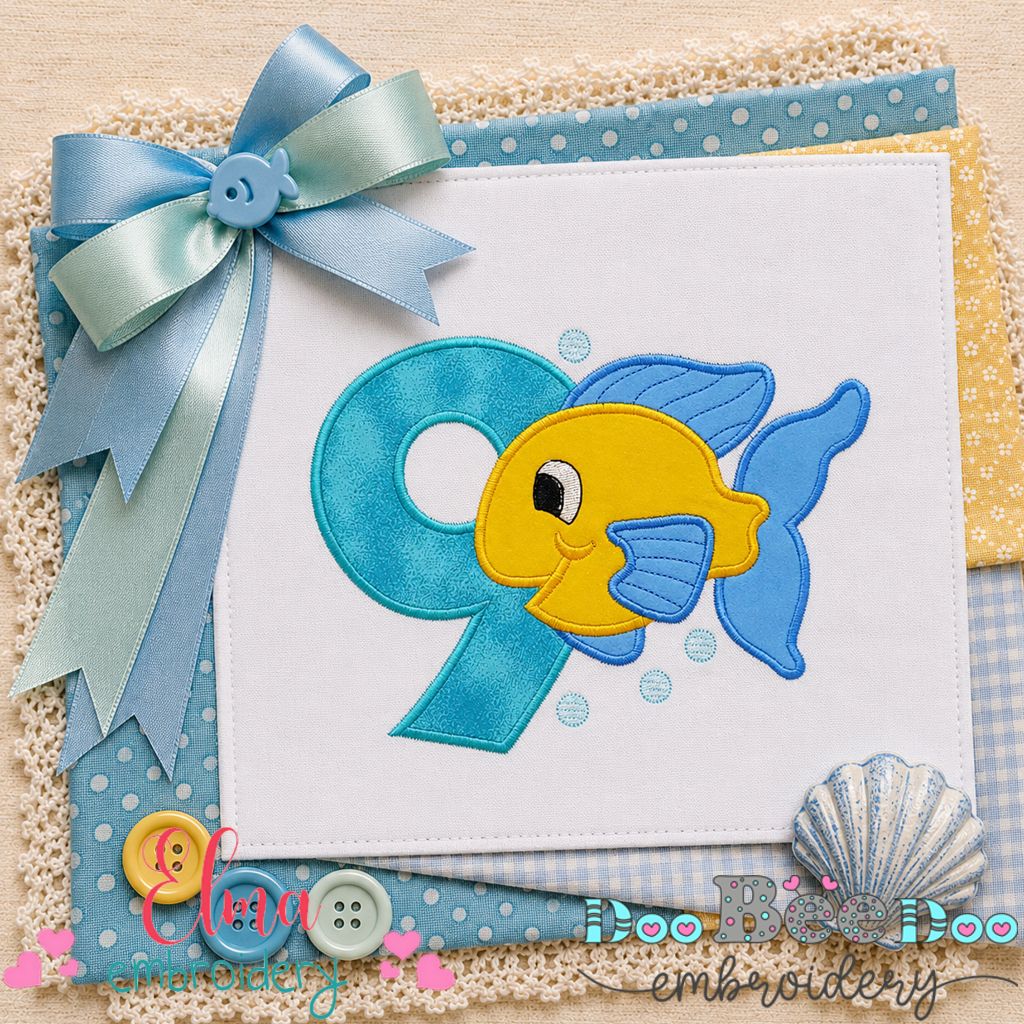 Little Fish Number Nine - Appliqué - Machine Embroidery Design