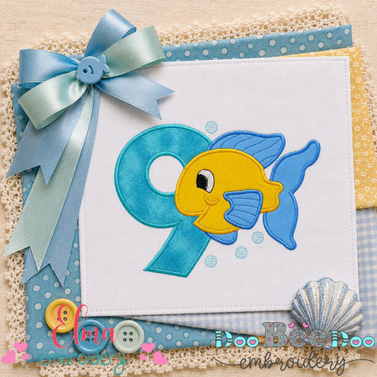 Little Fish Number Nine - Appliqué - Machine Embroidery Design
