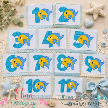 Sweet Ocean Fish Numbers Collection - Applique - Machine Embroidery Design