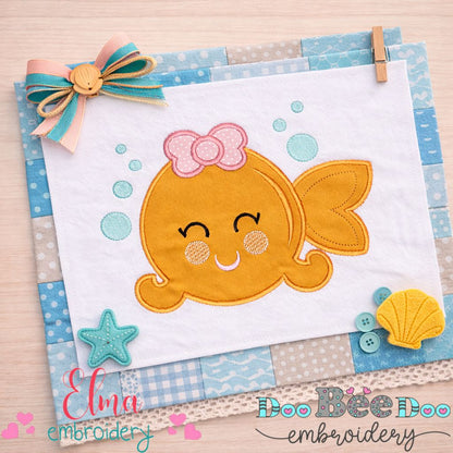 Kawaii Goldfish Girl - Appliqué - Machine Embroidery Design