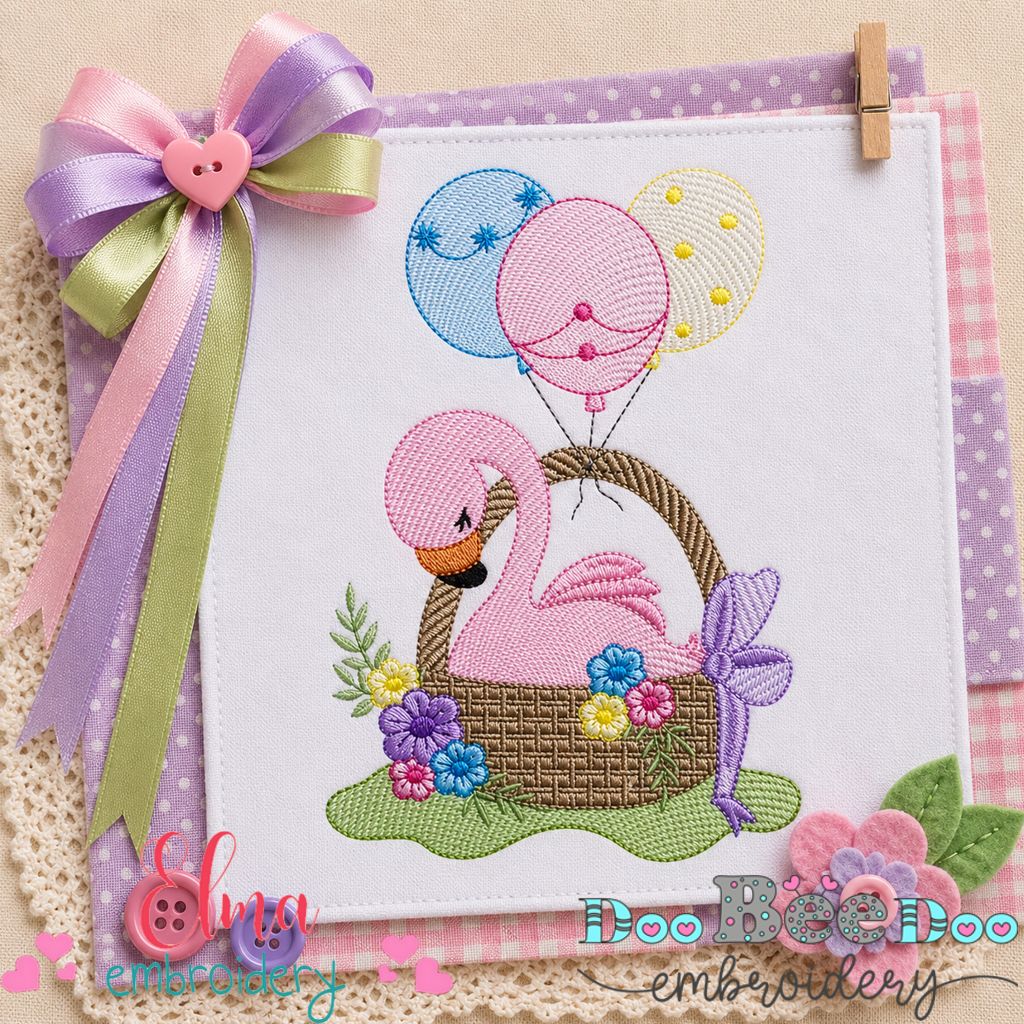 Baby Flamingo In Basket - Fill Stitch – Machine Embroidery Design