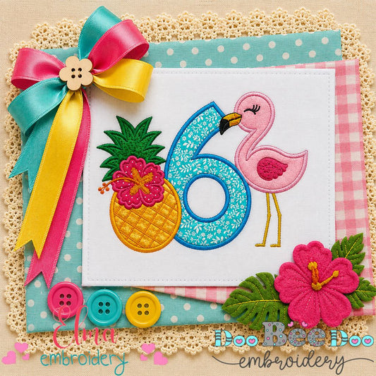 Tropical Flamingo Six - Applique - Machine Embroidery Design