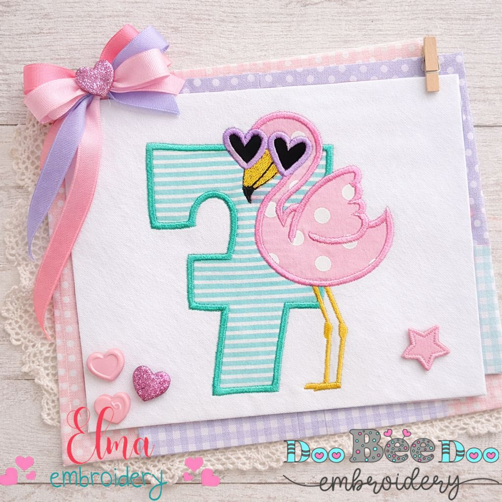 Flamingo Number Seven - Appliqué - Machine Embroidery Design