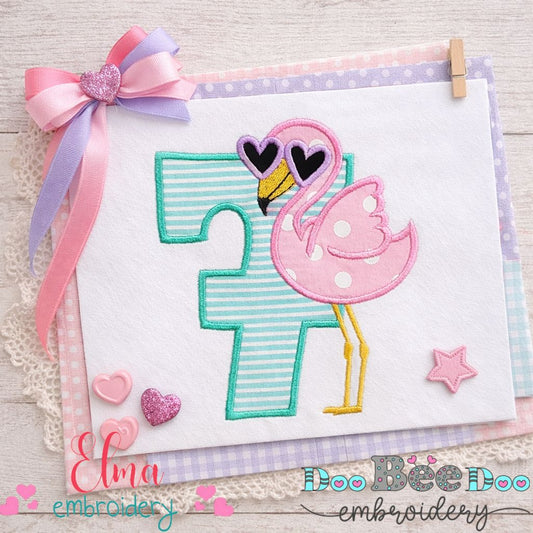 Flamingo Number Seven - Appliqué - Machine Embroidery Design