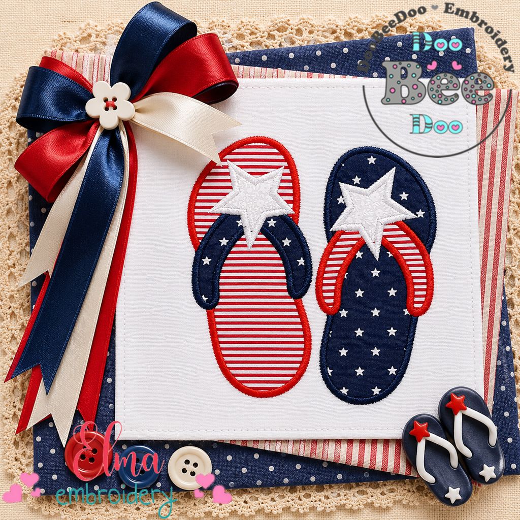Patriotic Flip Flops - Appliqué - Machine Embroidery Design