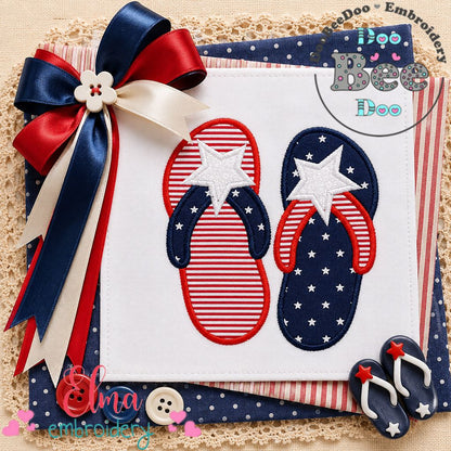 Patriotic Flip Flops - Appliqué - Machine Embroidery Design