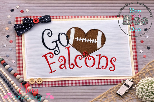 Go Falcons Football Heart – Fill Stitch – Machine Embroidery Design
