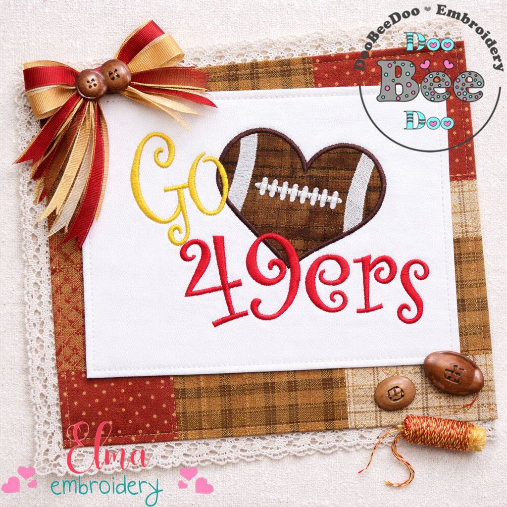 Go 49ers Football Heart – Appliqué – Machine Embroidery Design
