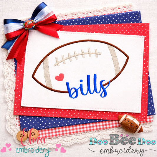 Bills Football Script Heart – Satin Stitch – Machine Embroidery Design