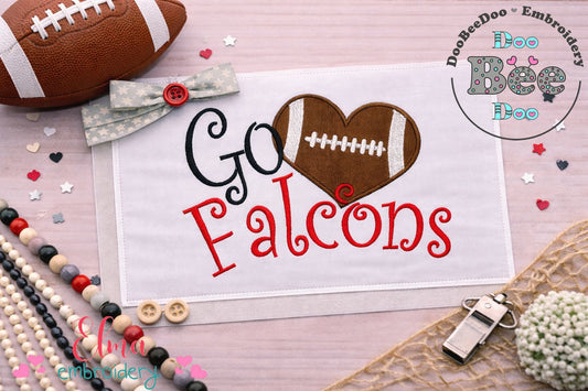 Go Falcons Football Heart – Appliqué – Machine Embroidery Design