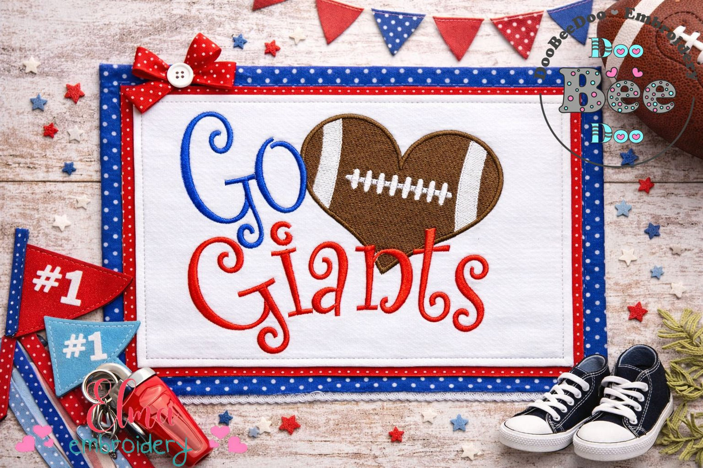 Go Giants Football Heart – Fill Stitch – Machine Embroidery Design
