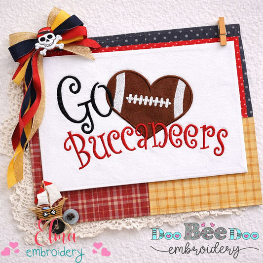 Go Buccaneers Football Heart – Appliqué – Machine Embroidery Design