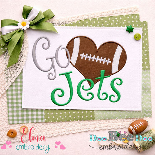 Go Jets Football Heart – Fill Stitch – Machine Embroidery Design