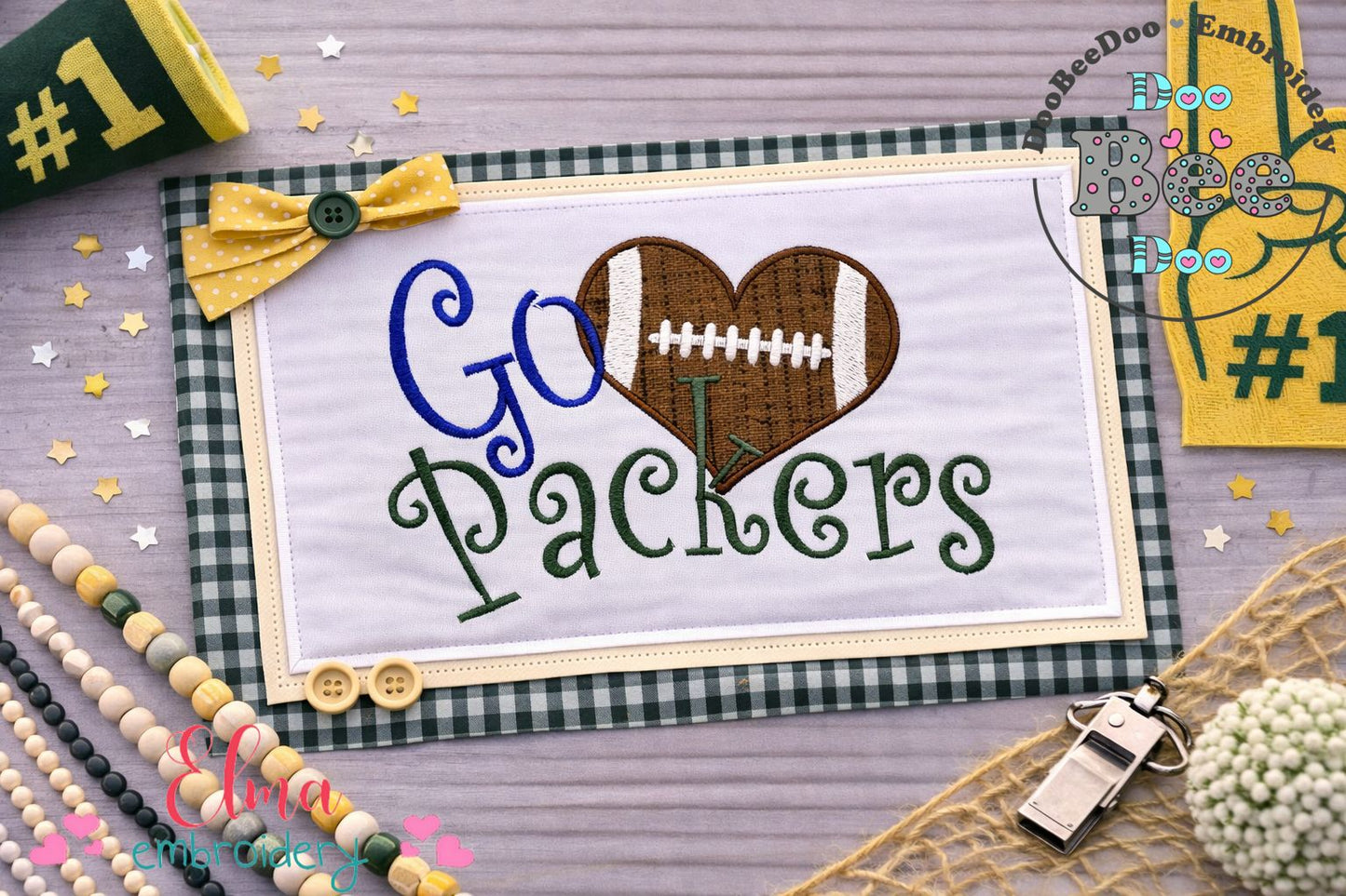 Go Packers Football Heart – Appliqué – Machine Embroidery Design