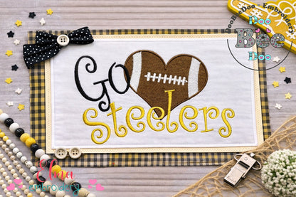 Go Steelers Football Heart – Fill Stitch – Machine Embroidery Design