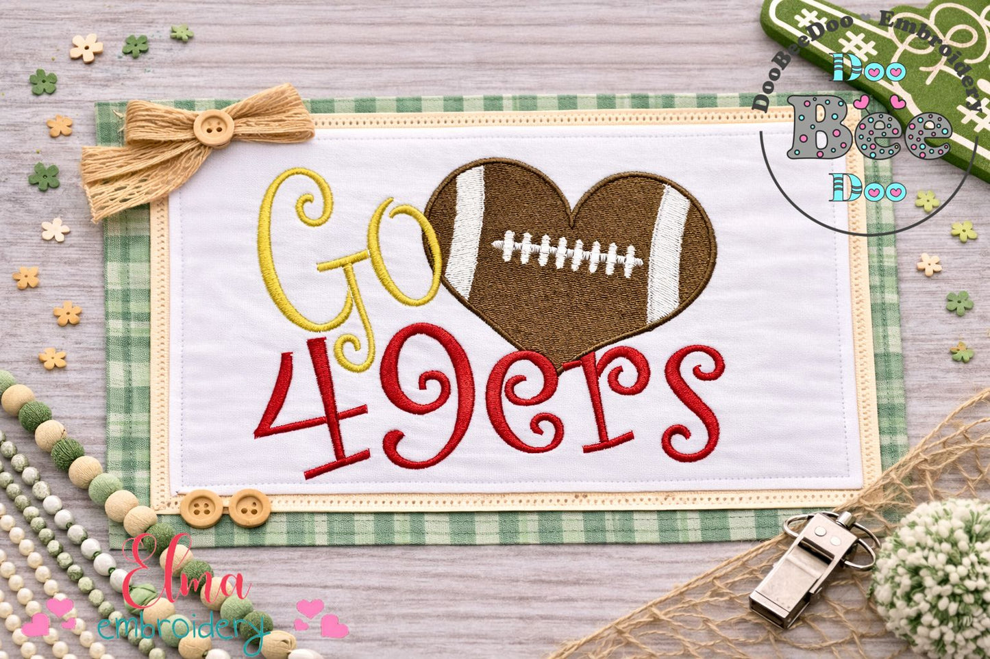 Go 49ers Football Heart – Fill Stitch – Machine Embroidery Design