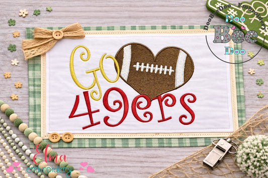 Go 49ers Football Heart – Fill Stitch – Machine Embroidery Design
