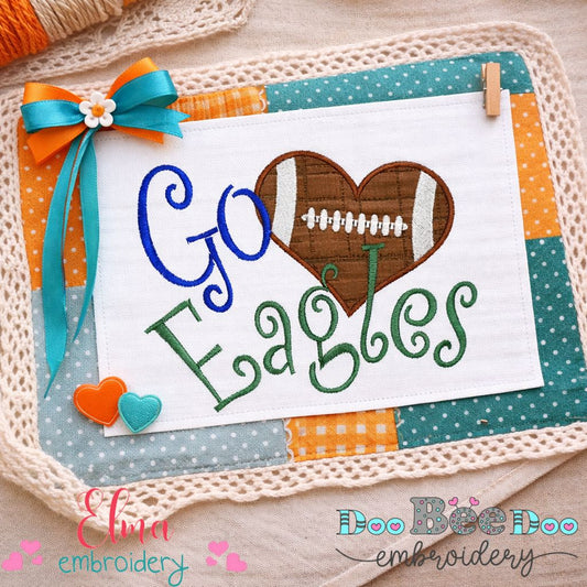 Go Eagles Football Heart – Appliqué – Machine Embroidery Design