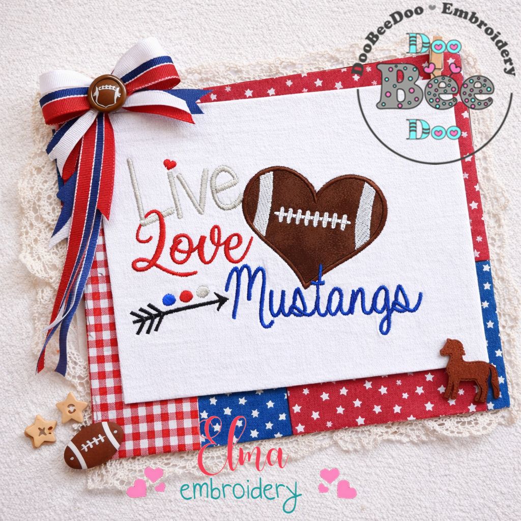 Live Love Mustangs - Appliqué - Machine Embroidery Design