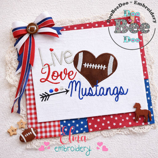 Live Love Mustangs - Appliqué - Machine Embroidery Design