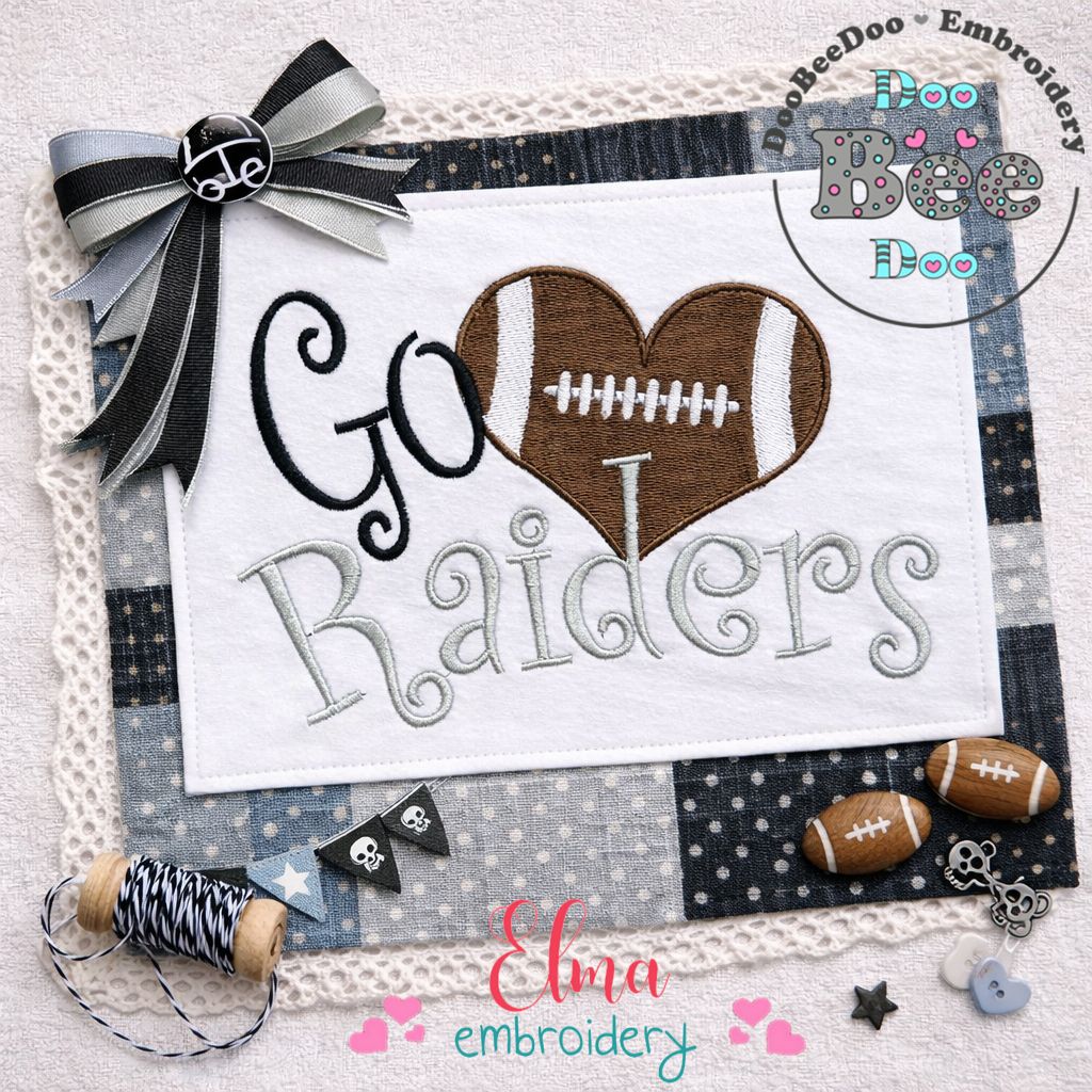 Go Raiders Football Heart – Fill Stitch – Machine Embroidery Design
