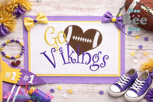 Go Vikings Football Heart – Fill Stitch – Machine Embroidery Design