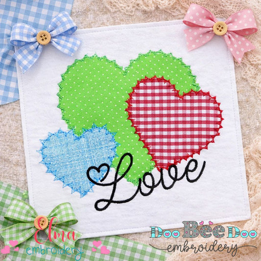 Three Hearts Love – Appliqué – Machine Embroidery Design