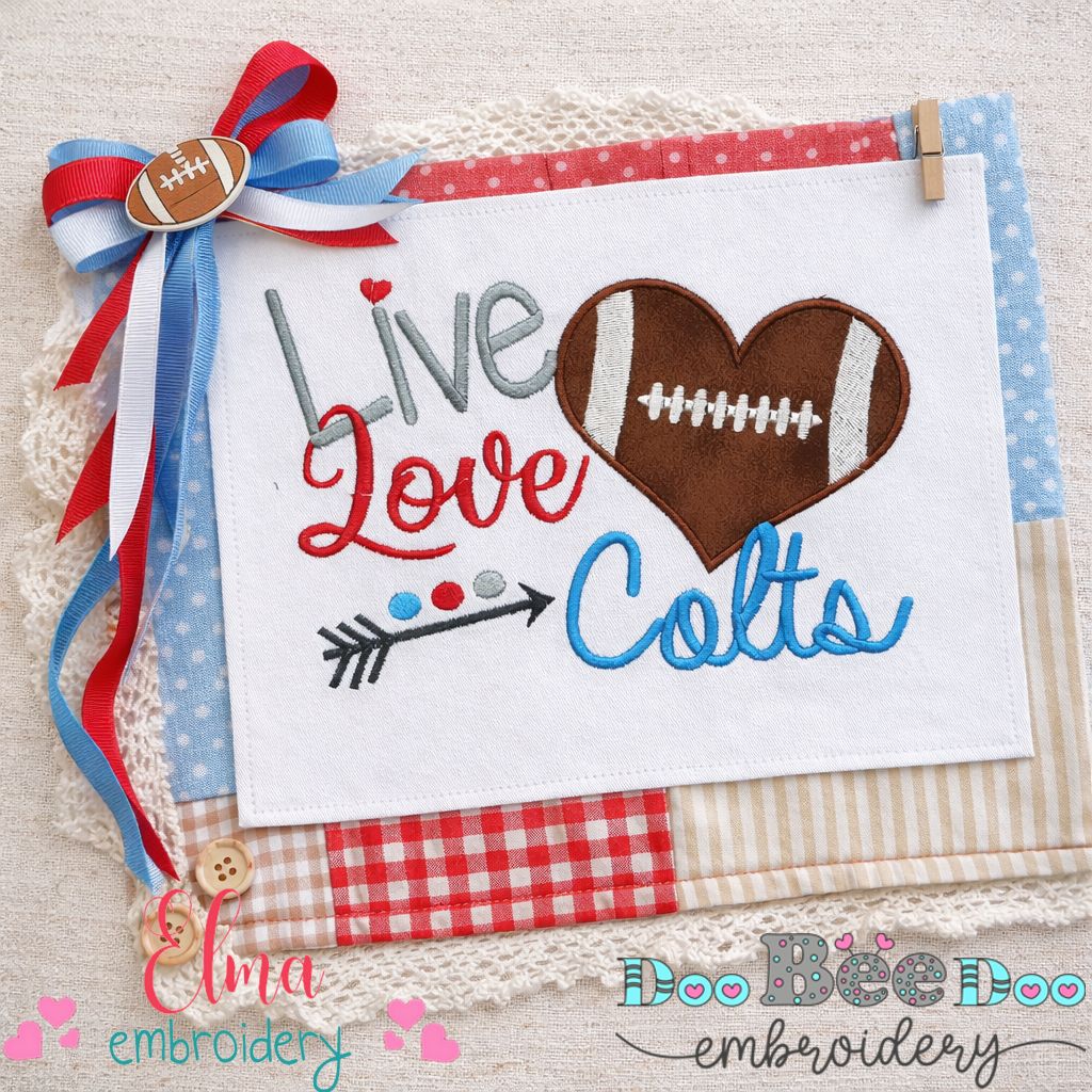 Live Love Colts Appliqué – Machine Embroidery Design