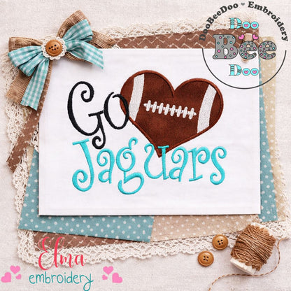 Go Jaguars Football Heart – Appliqué – Machine Embroidery Design