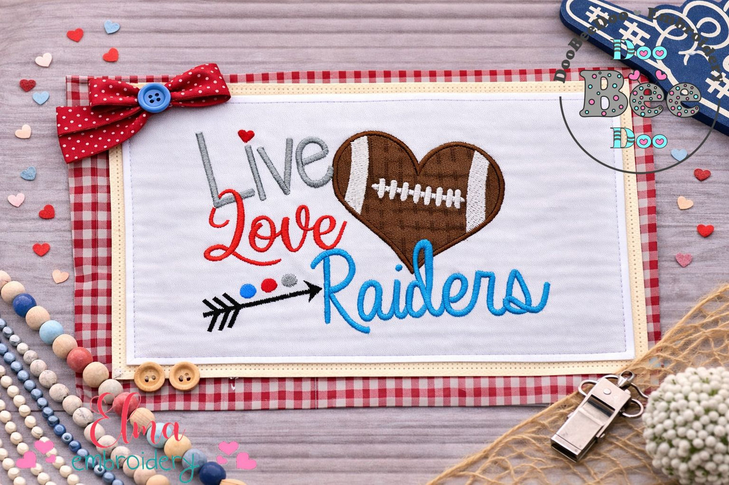 Live Love Raiders Football Heart – Appliqué – Machine Embroidery Design
