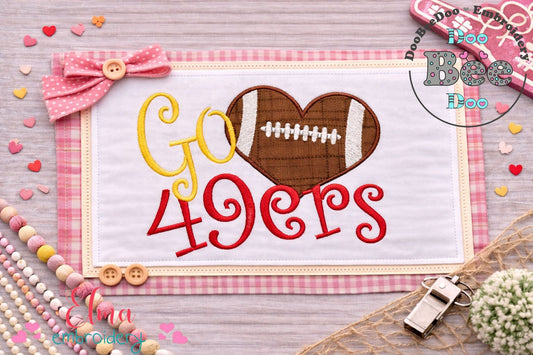 Go 49ers Football Heart – Appliqué – Machine Embroidery Design