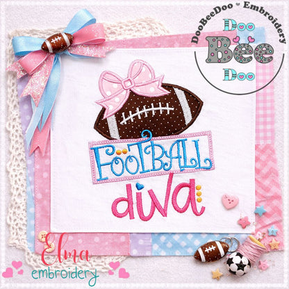Football Bow Diva - Appliqué - Machine Embroidery Design