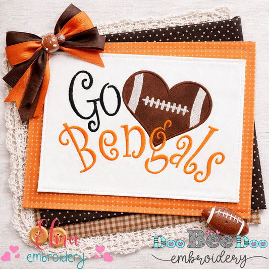 Go Bengals Football Heart – Appliqué – Machine Embroidery Design