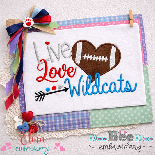 Live Love Wildcats Football Heart – Appliqué – Machine Embroidery Design