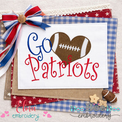Go Patriots Football Heart – Fill Stitch – Machine Embroidery Design