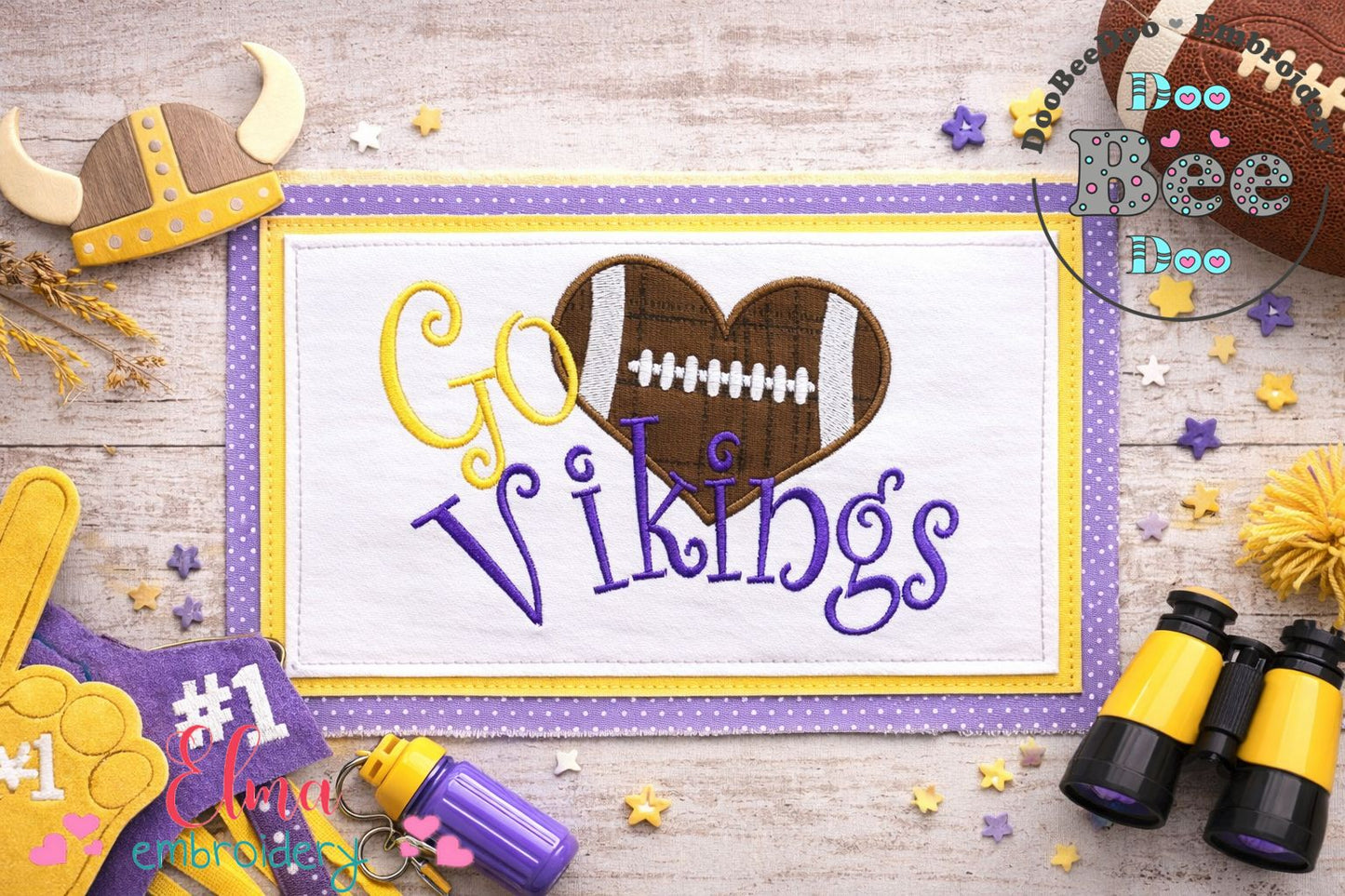 Go Vikings Football Heart – Appliqué – Machine Embroidery Design