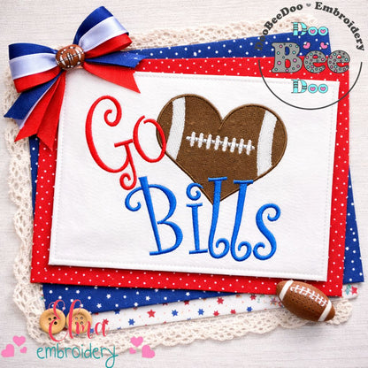 Go Bills Football Heart – Fill Stitch – Machine Embroidery Design