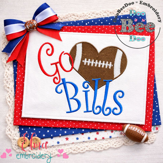 Go Bills Football Heart – Fill Stitch – Machine Embroidery Design