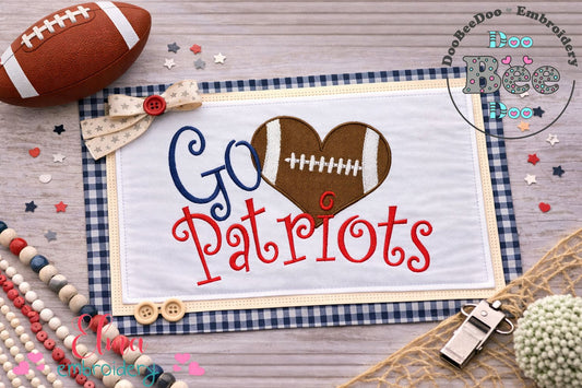Go Patriots Football Heart – Fill Stitch – Machine Embroidery Design
