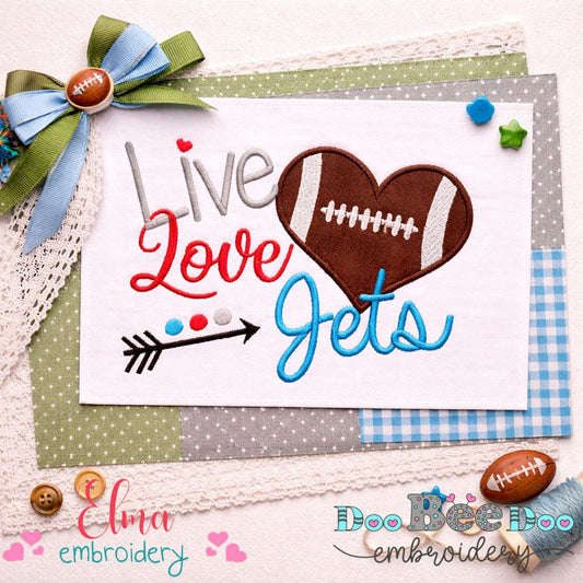 Go Jets Football Heart – Appliqué – Machine Embroidery Design